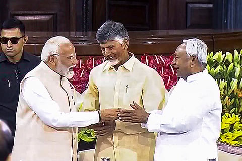 Narendra Modi with Chandrababu Naidu and Nitish Kumar